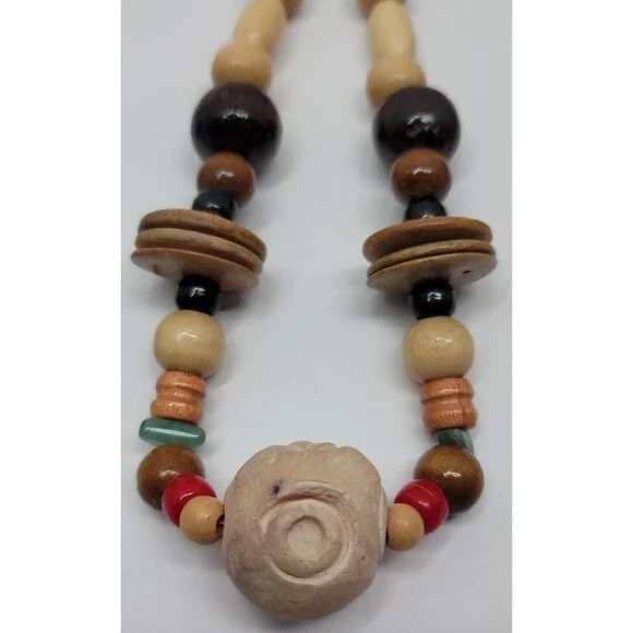 5 Vtg Wood & Seashell Tropical Fashion Beaded Necklace lot Handmade Layered Boho - Picture 3 of 15